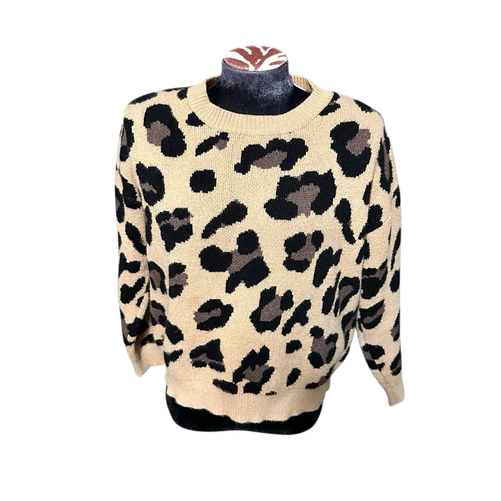 ADORA Animal Print Sweater Tan and Black Size Small